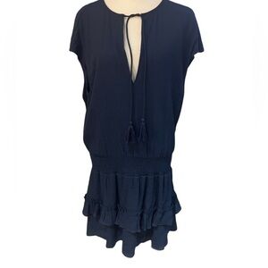 Vacate Navy Blue Dress Textured Fabric Tiered Hem Dropped Waist Sz L